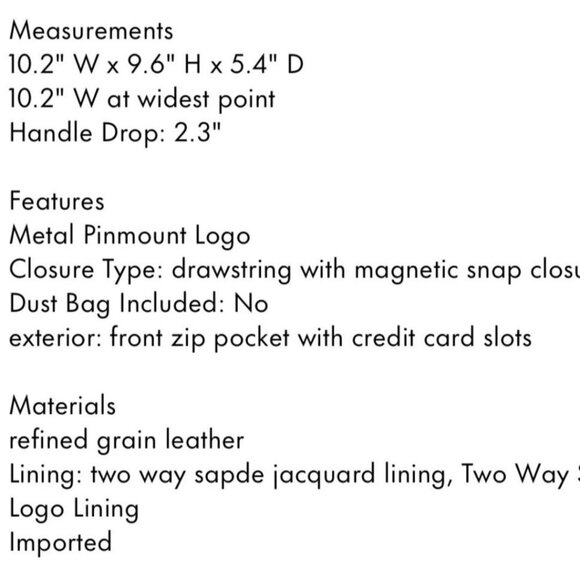 ♤ Kate Spade Grain Leather Backpack Drawstring & Snap Closure Front Zip Pocket - Picture 5 of 6